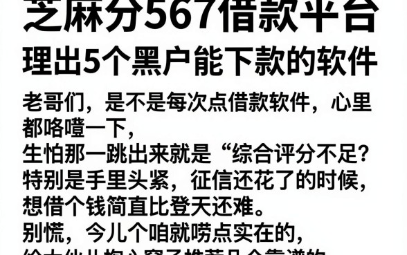 芝麻分567借款平台,理出5个黑户能下款的软件