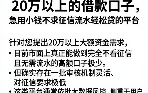 20万以上的借款口子，陈列五个急用小钱不求征信流水轻松贷的平台