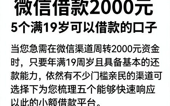 微信借款2000元,详尽说明5个满19岁可以借款的口子