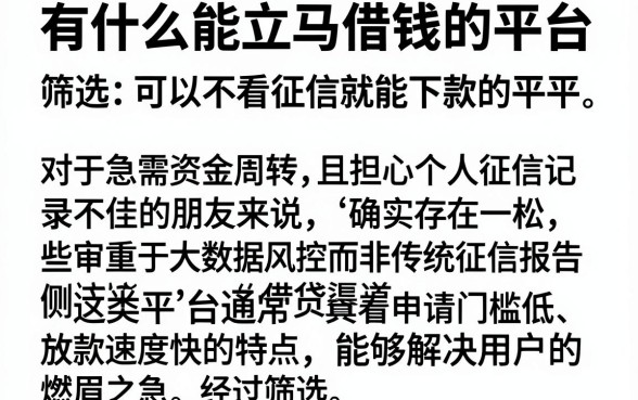 有什么能立马借钱的平台，筛选五个可以不看征信就能下款的平台