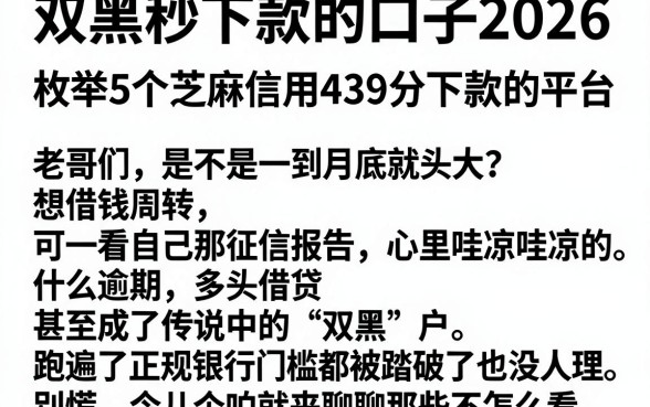 双黑秒下款的口子2026,枚举5个芝麻信用439分下款的平台