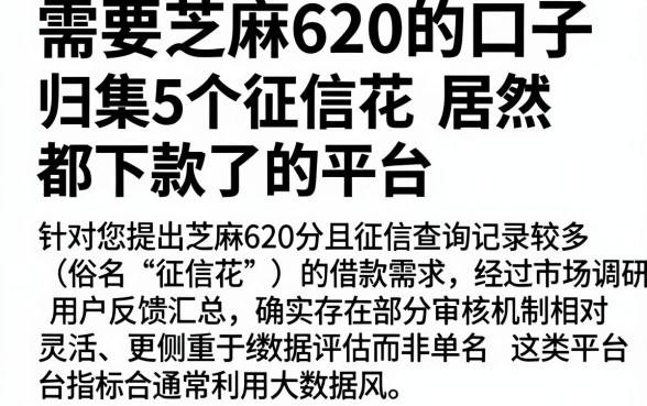 需要芝麻620的口子,归集5个征信花居然都下款了的平台