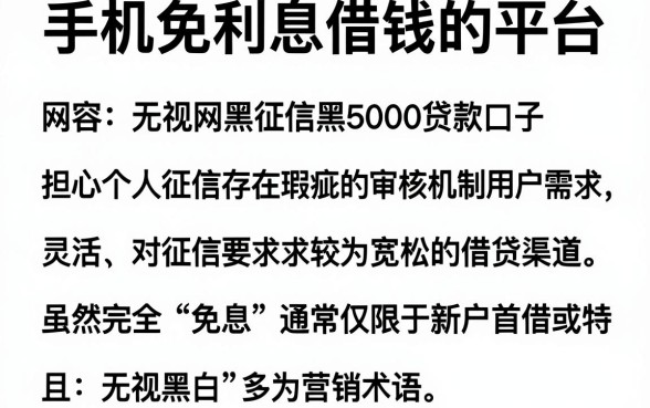 手机免利息借钱的平台,归纳五个无视网黑征信黑5000贷款口子
