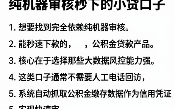 纯机器审核秒下的小贷口子，详细阐述五个公积金借钱口子