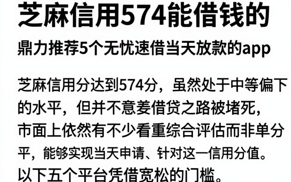 芝麻信用574能借钱的,鼎力推荐5个无忧速借当天放款的app