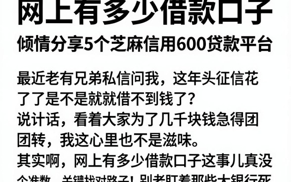 网上有多少借款口子,倾情分享5个芝麻信用600贷款平台