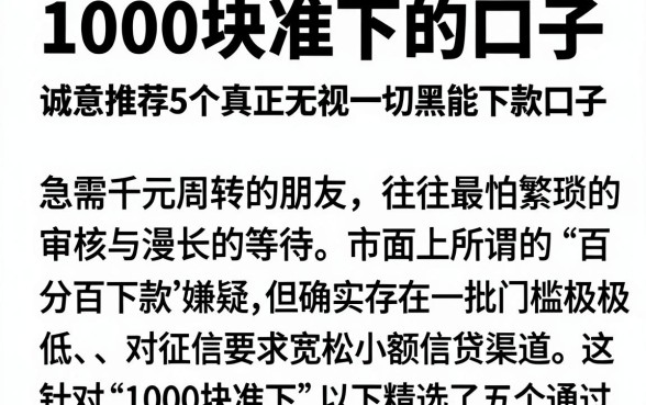 1000块准下的口子，诚意推荐5个真正无视一切黑能下款口子
