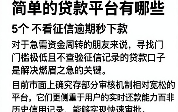 简单的贷款平台有哪些，概括5个不看征信逾期秒下款的贷款
