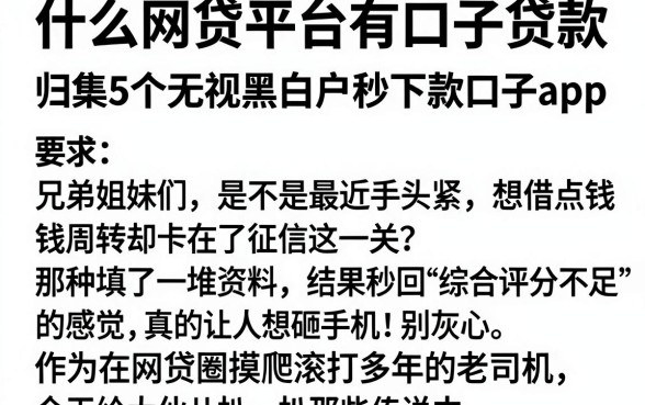 什么网贷平台有口子贷款,归集5个无视黑白户秒下款口子app