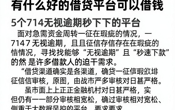 有什么好的借贷平台可以借钱,细致阐述5个714无视逾期秒下的平台