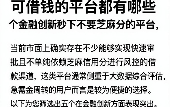 可借钱的平台都有哪些,筛选五个金融创新秒下不要芝麻分的平台
