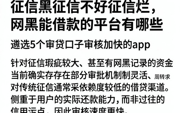 征信黑征信不好征信烂网黑能借款的平台有哪些,遴选5个审贷口子审核加快的app
