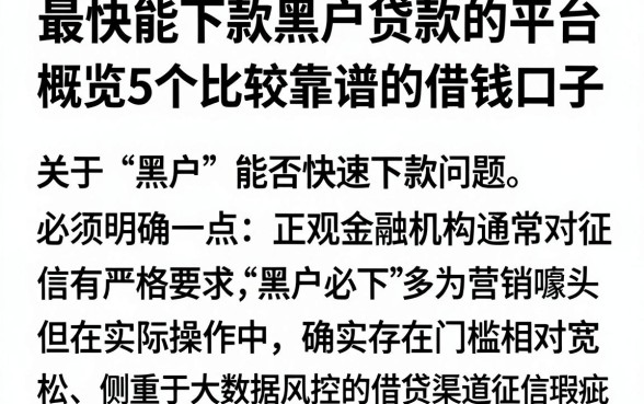 最快能下款黑户贷款的平台，概览5个比较靠谱的借钱口子