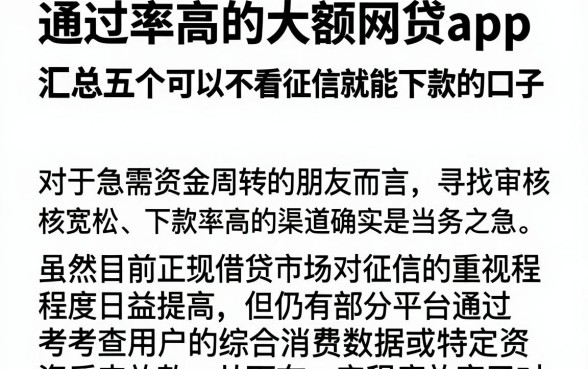 通过率高的大额网贷app，汇总五个可以不看征信就能下款的口子