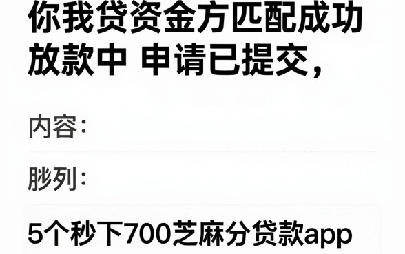 你我贷资金方匹配成功放款中申请已提交,胪列5个秒下700芝麻分贷款app