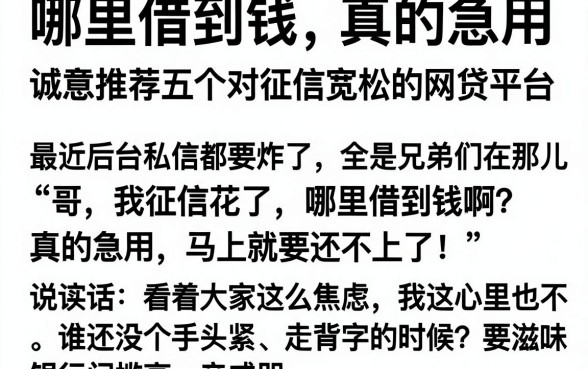 哪里借到钱 真的急用,诚意推荐五个对征信宽松的网贷平台