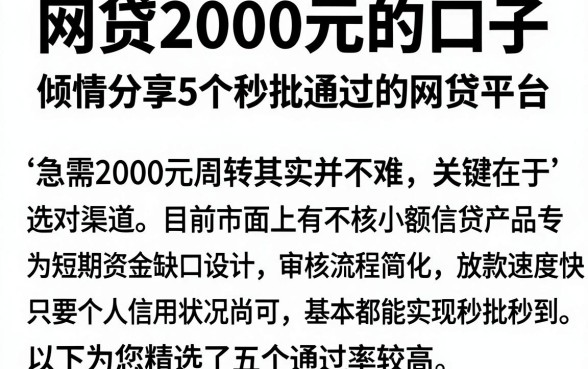 网贷2000元的口子,倾情分享5个秒批通过的网贷平台