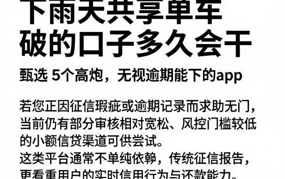 下雨天共享单车破的口子多久会干，甄选5个高炮无视逾期能下的app