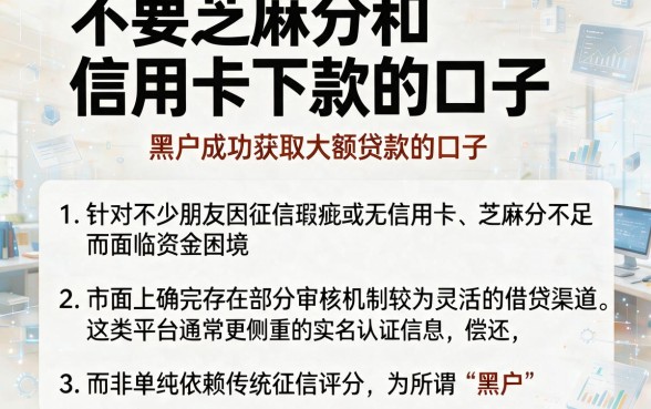 不要芝麻分和信用卡下款的口子,归纳五个黑户成功获取大额贷款的口子