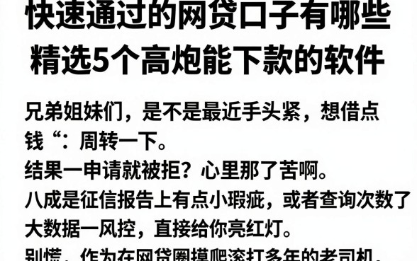 快速通过的网贷口子有哪些，精选5个高炮能下款的软件