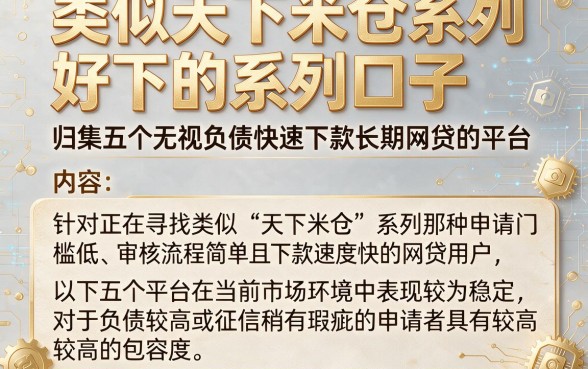 类似天下米仓系列好下的系列口子,归集五个无视负债快速下款长期网贷的平台