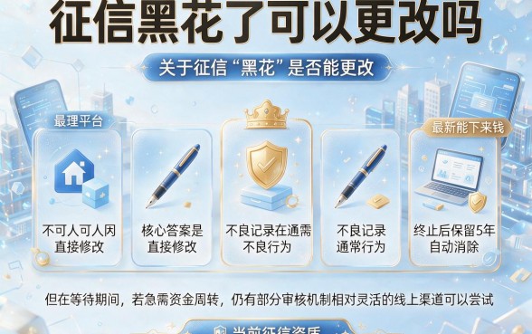 征信黑花了可以更改吗,整理五个最新能下来钱的平台