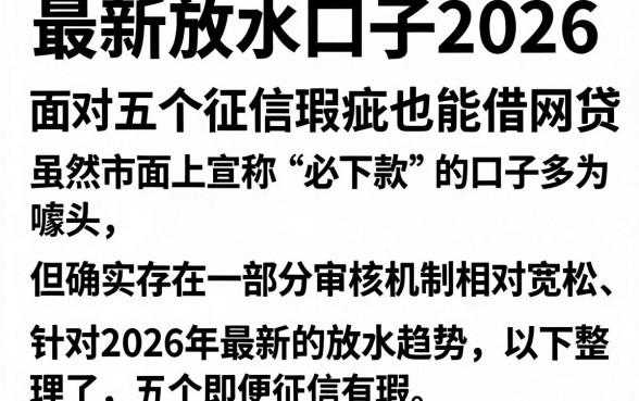 最新放水口子2026,整理五个征信瑕疵也能借网贷轻松下款的口子