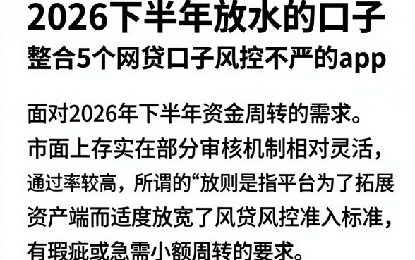 2026下半年放水的口子,整合5个网贷口子风控不严的app