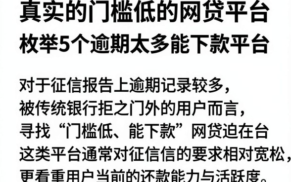 真实的门槛低的网贷平台,枚举5个逾期太多能下款平台
