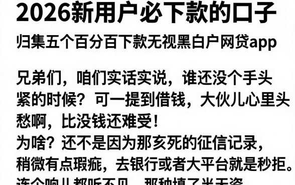 2026新用户必下款的口子,归集五个百分百下款无视黑白户网贷app