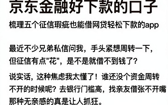 京东金融好下款的口子,梳理五个征信瑕疵也能借网贷轻松下款的app