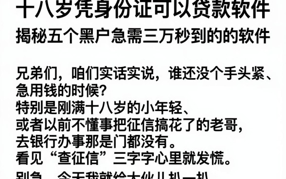 十八岁凭身份证可以贷款软件，揭秘五个黑户急需三万秒到的的软件