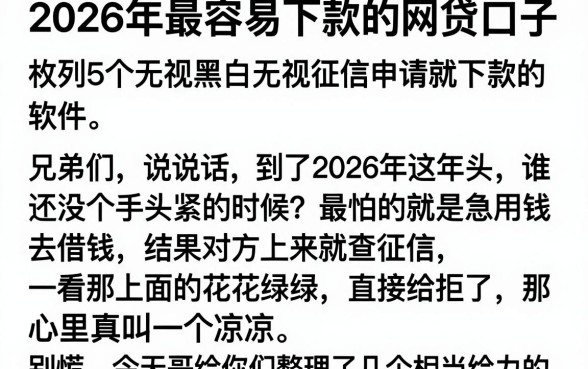 2026年最容易下款的网贷口子,枚举5个无视黑白无视征信申请就下款的软件