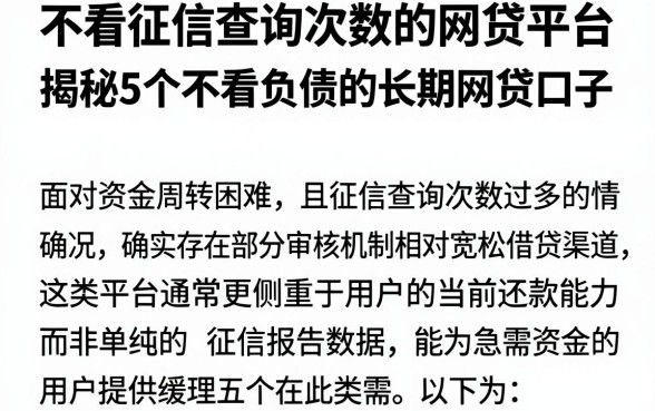 不看征信查询次数的网贷平台,揭秘5个不看负债的长期网贷口子
