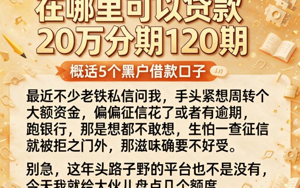 在哪里可以贷款20万分期120期，概括5个黑户借款口子