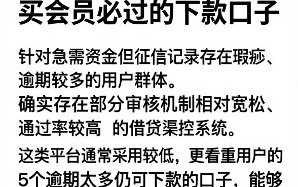 买会员必过的下款口子,详尽说明5个逾期太多仍可下款的口子