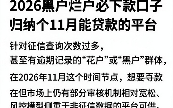 2026黑户烂户必下款口子,归纳五个11月能贷款的平台