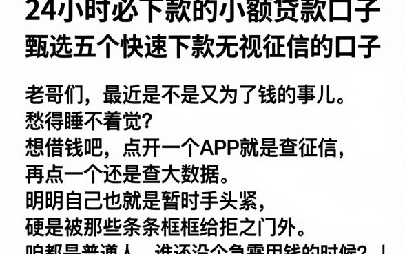 24小时必下款的小额贷款口子，甄选五个快速下款无视征信的口子