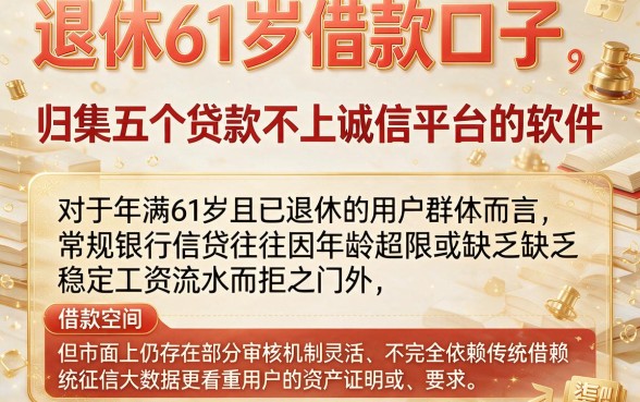 退休61岁借款口子,归集五个贷款不上诚信平台的软件