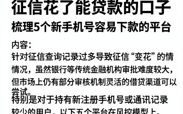 征信花了能贷款的口子,梳理5个新手机号容易下款的平台