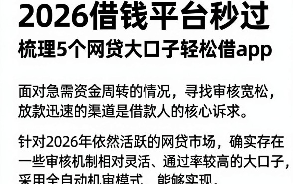 2026借钱平台秒过,梳理5个网贷大口子轻松借app