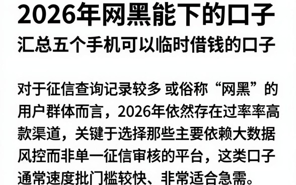2026年网黑能下的口子,汇总五个手机可以临时借钱的口子
