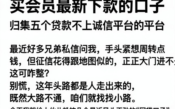 买会员最新下款的口子,归集五个贷款不上诚信平台的平台