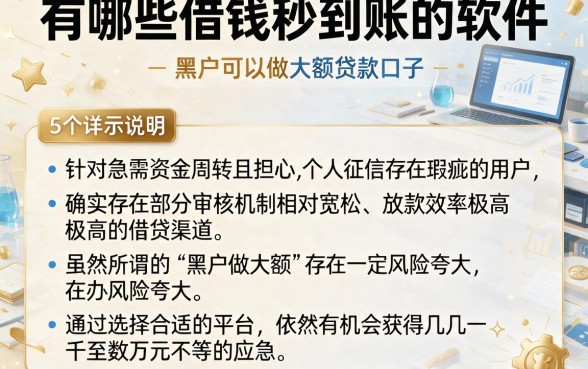 有哪些借钱秒到账的软件,详尽说明5个黑户可以做大额贷款口子
