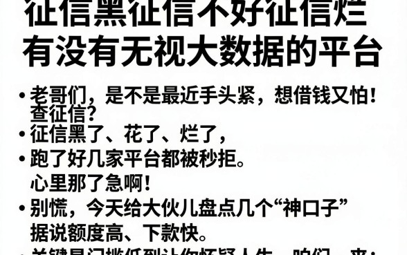 征信黑征信不好征信烂有没有无视大数据的平台,陈列5个无视风控不看征信的网贷