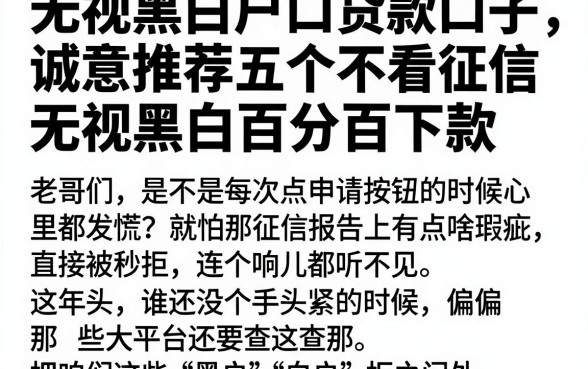 无视黑白户口贷款口子,诚意推荐五个不看征信无视黑白百分百下款