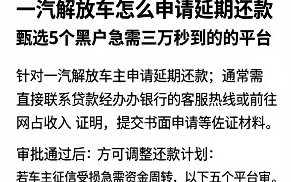 一汽解放车怎么申请延期还款,甄选5个黑户急需三万秒到的的平台
