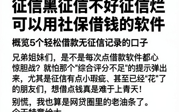 征信黑征信不好征信烂可以用社保借钱的软件,概览5个轻松借款无征信记录的口子