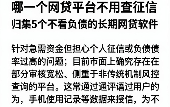 哪一个网贷平台不用查征信，归集5个不看负债的长期网贷软件