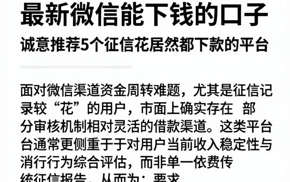 最新微信能下钱的口子,诚意推荐5个征信花居然都下款的平台
